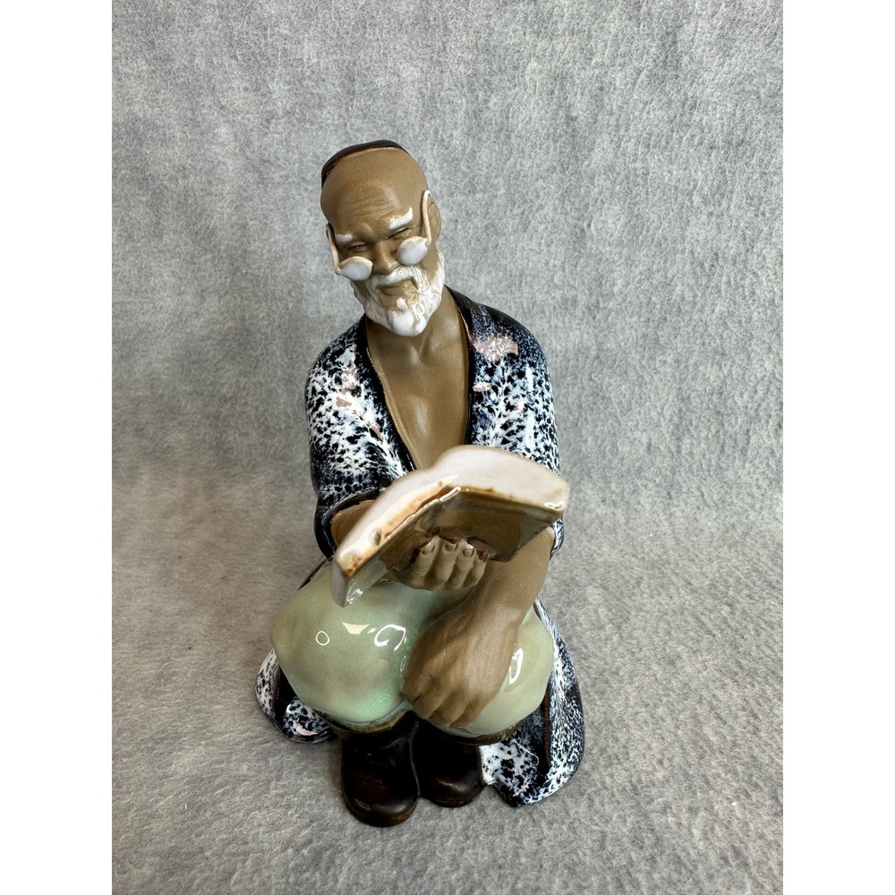 Vintage Chinese Mudman Scholar Shiwan Figurine 6" Hand Painted Glazed Pottery